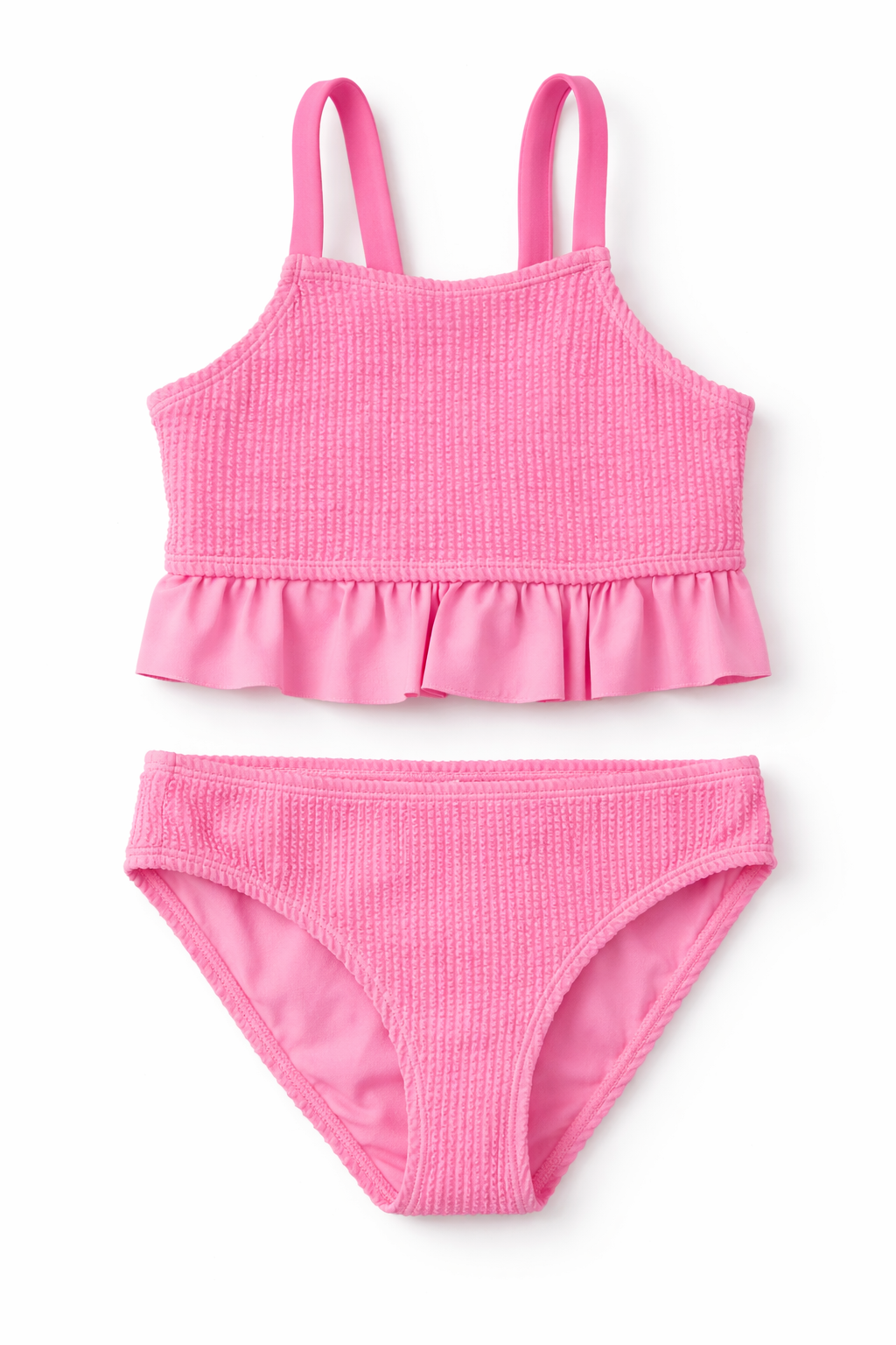 Girls Textured Ruffle Bikini Set – Pink