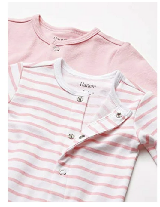 2-Pack Girls’ Hanes Ultimate Baby Flexy® Pajamas – Play & Sleep (18–24M, Light Pink Stripe)