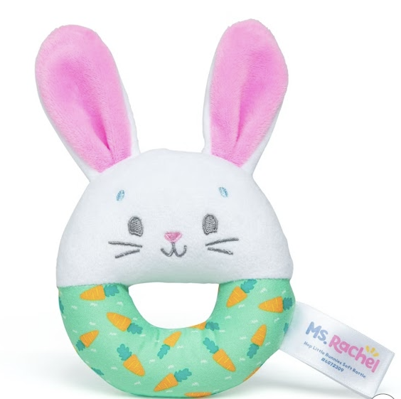 Ms. Rachel “Hop Little Bunnies” Soft Rattle – Baby Sensory Toy (1+)