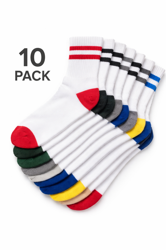 10-pair pack of kids crew socks in assorted colors.