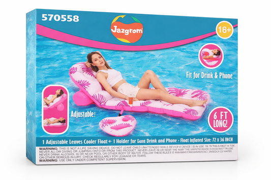 Jazgrom 6FT Adjustable Inflatable Pool Lounge Float with Drink & Phone Holder + Floating Cooler (18+)