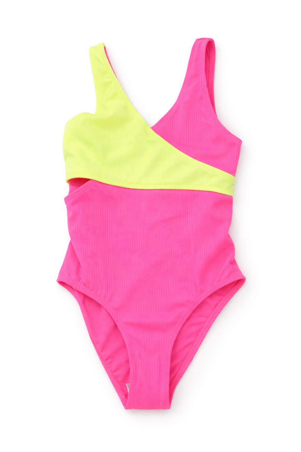 Neon Colorblock One-Shoulder Swimsuit – Girls 7/8