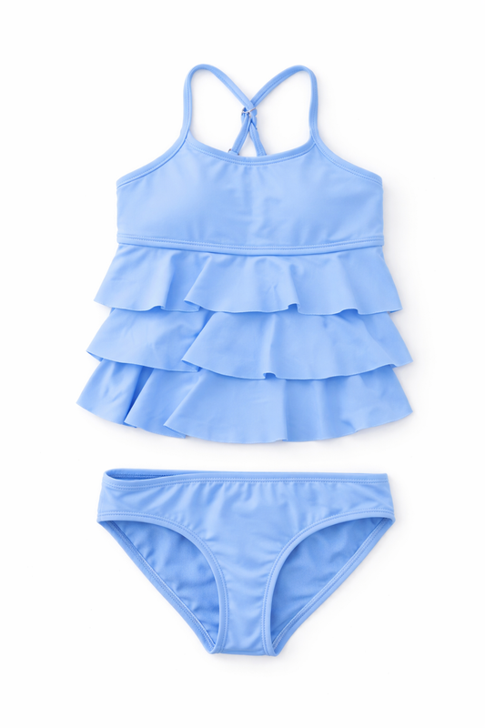 Girls Light Blue Ruffle Tankini Set – Size 10