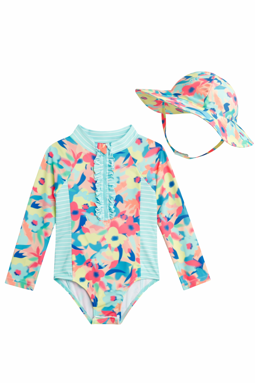 Toddler Girls Rashguard Swimsuit with Matching Hat