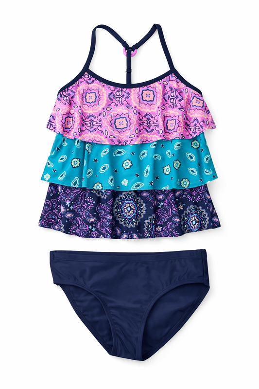 Girls Tiered Ruffle Tankini Swimsuit Set