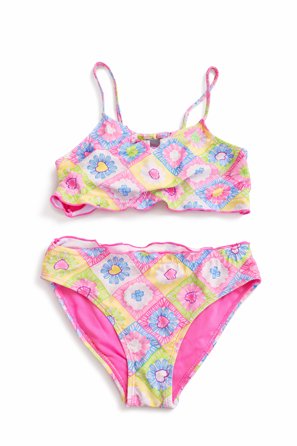 Girls’ Floral Ruffle Two-Piece Swimsuit – Pastel Multi