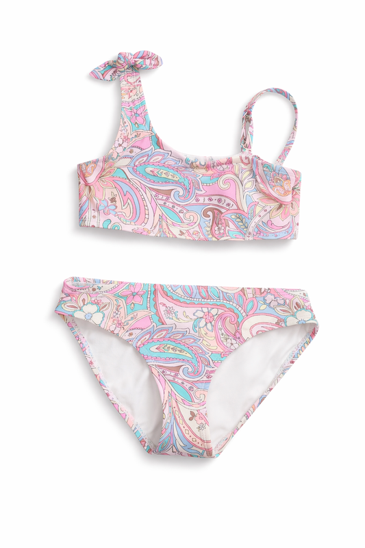Girls’ Pastel Paisley Two-Piece Swimsuit. Size 12 girls