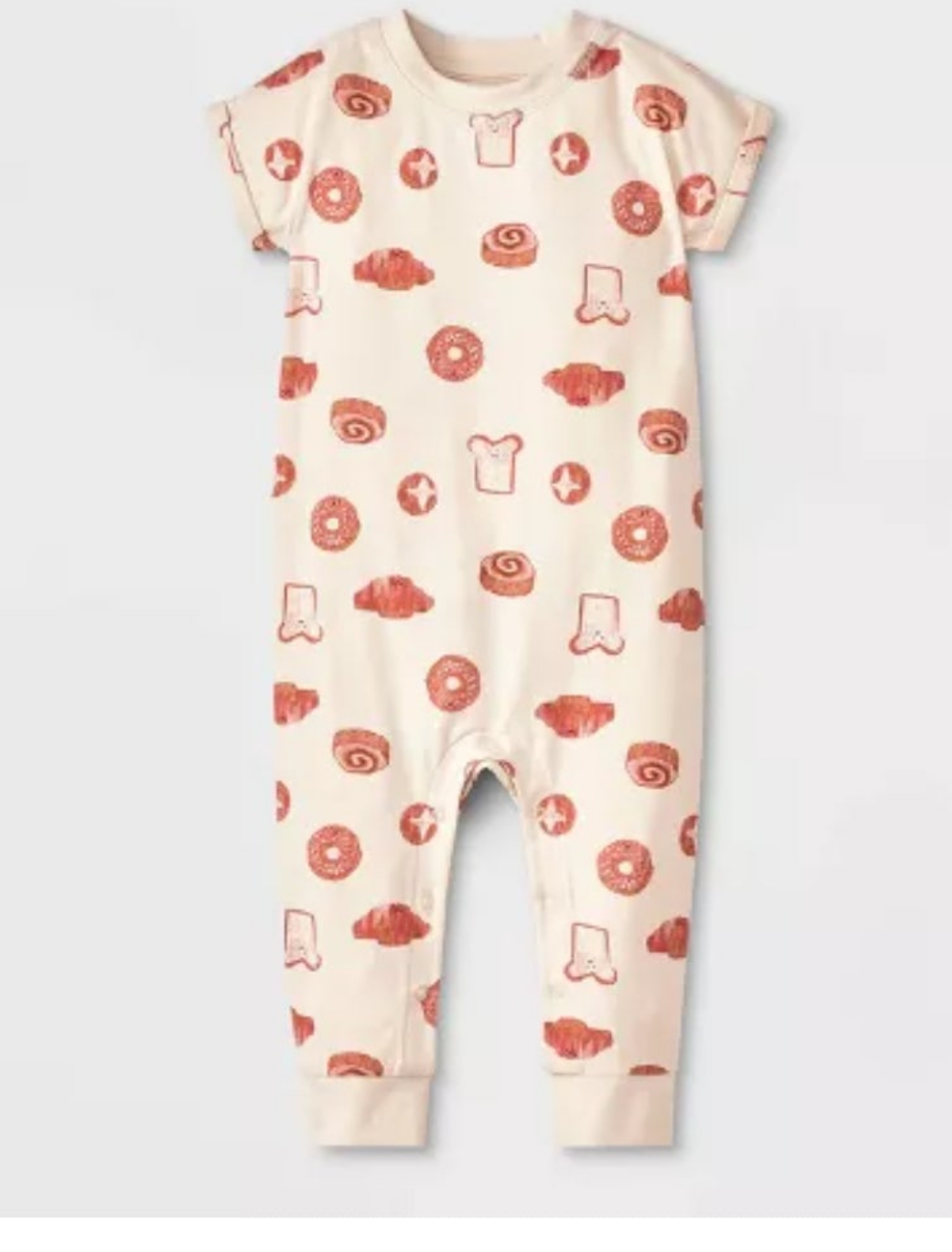 Baby onesie with red pattern on a white background