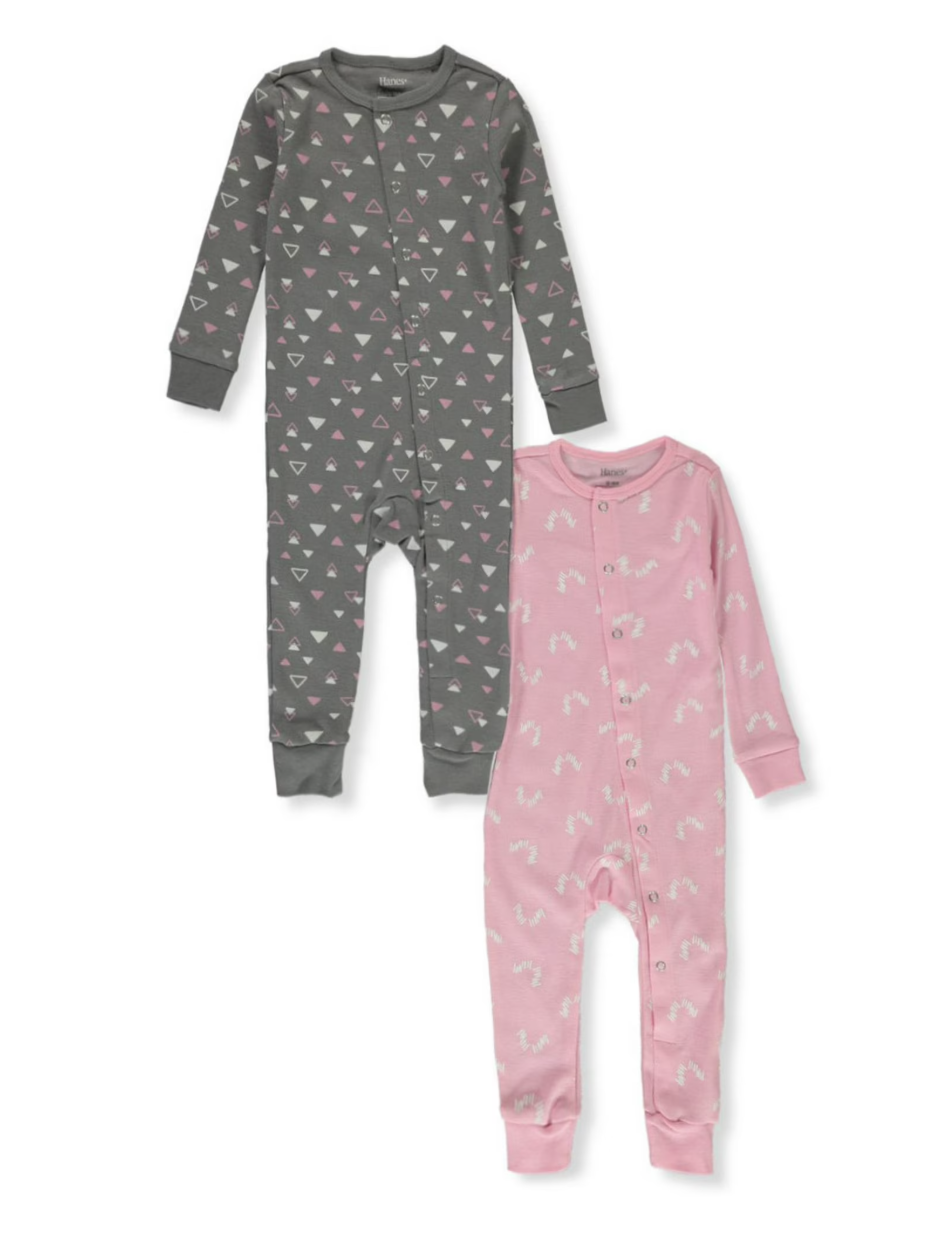 2-Pack Girls’ Hanes Ultimate Baby Flexy® Sleep & Play (18–24 Months, Pink Shapes)