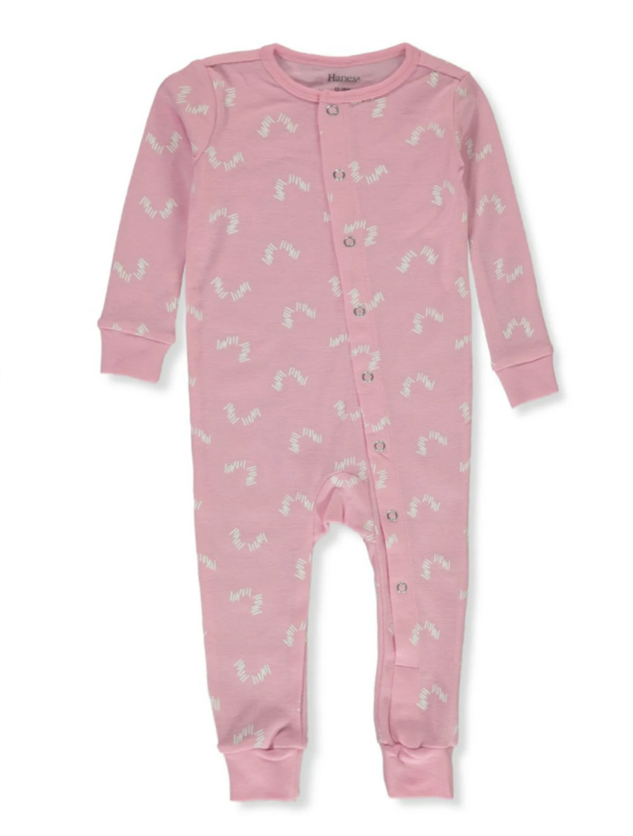 2-Pack Girls’ Hanes Ultimate Baby Flexy® Sleep & Play (18–24 Months, Pink Shapes)