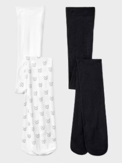 🖤🤍 Cat & Jack Girls’ 2-Pack Tights – Black & White Butterfly Print