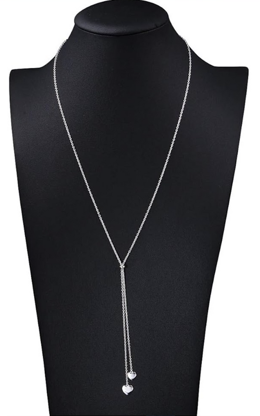 💖 Sterling Silver Double Heart Drop Necklace