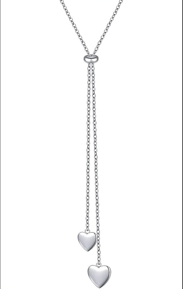 💖 Sterling Silver Double Heart Drop Necklace