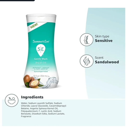 🌸 Summer’s Eve Essential Botanicals Gentle Wash – Argan Oil (Pack of 2, 12 fl oz each)
