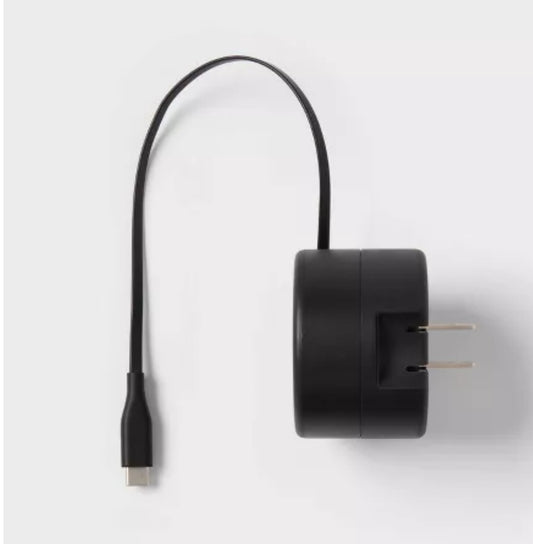 🔌🖤 Heyday™ USB-C Wall Charger with Retractable Cable – Black