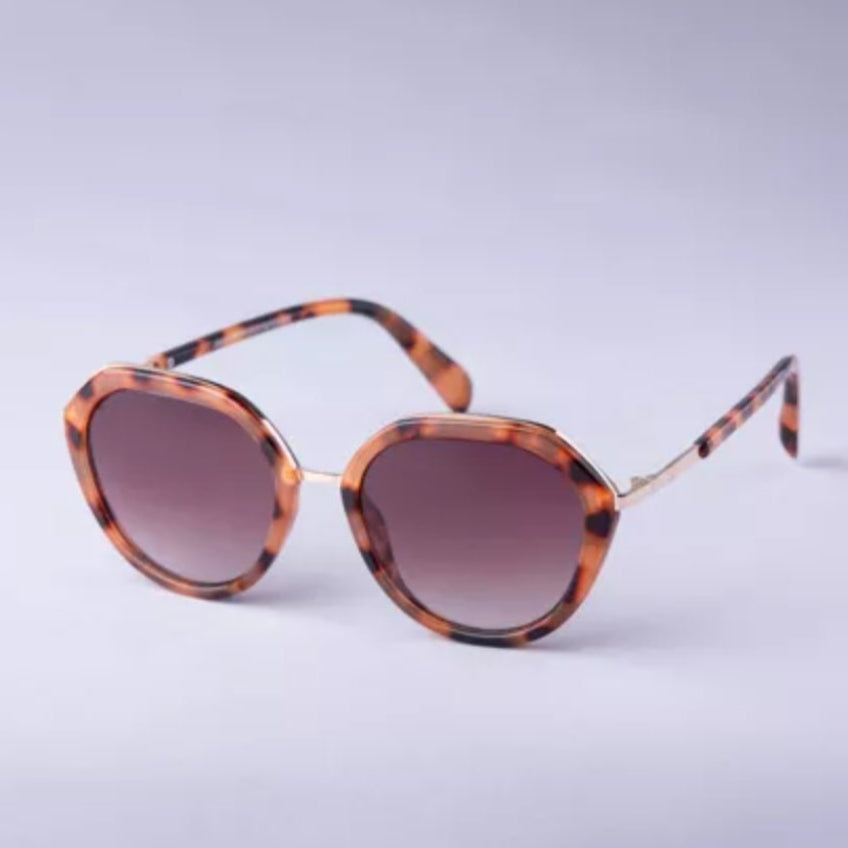 Women’s Angular Round Tortoise Shell & Metal Sunglasses – A New Day™ (Brown)