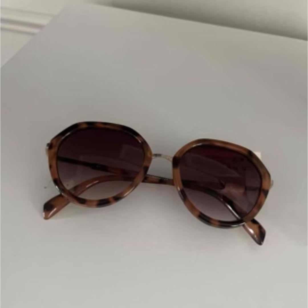 Women’s Angular Round Tortoise Shell & Metal Sunglasses – A New Day™ (Brown)
