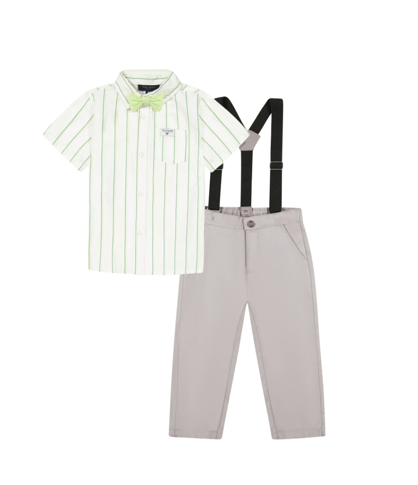 Tahari Toddler Boys Bow Tie & Suspender Pant Set